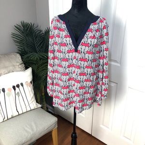 Crown & Ivy Elephant Print Top (Pink & Navy)